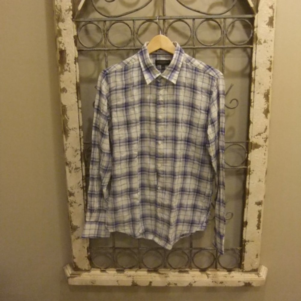 JOSEPH ABBOUD LINEN BLEND PLAID  L/S SHIRT-MEDIUM